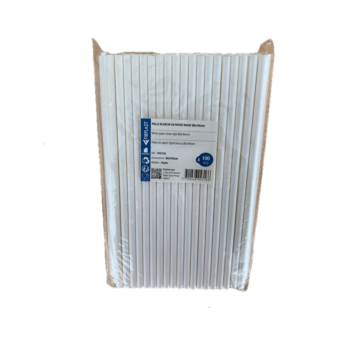 PAILLES PAPIER RIGIDE BLANC X 100