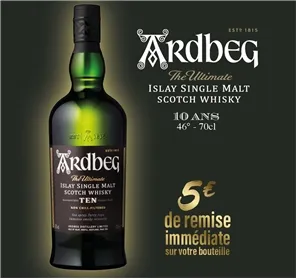 5€ REMISE WHISKY ARDBEG 10 ANS