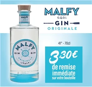 3.30 EUROS REMISE SUR LE GIN MALFY