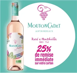 25% DE REMISE BORDEAUX AOC MOUTON CADET ROSE BIO 