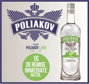 1€ REMISE VODKA POLIAKOV LIME 70CL