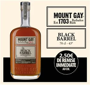 2,50€ REMISE RHUM MOUNT GAY BLACK BARREL 70CL