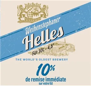 10% DE REMISE SUR VOTRE FÛT WEIHENSTEPHANER  HELLES