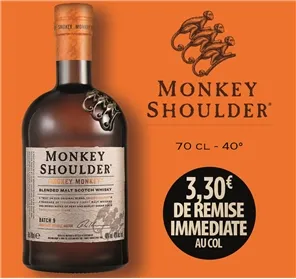 3,30€ REMISE WHISKY MONKEY SMOKEY 70CL