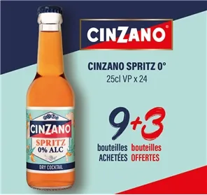 9+3 BOUTEILLES CINZANO SPRITZ SANS ALCOOL 25CL X 12