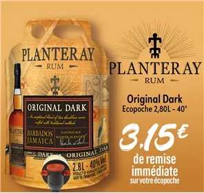 3,15€ REMISE RHUM PLANTERAY ORIGINAL DARK ECOPOCHE