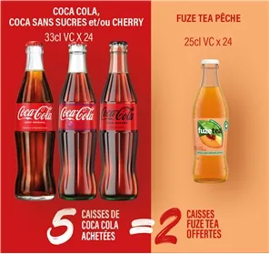 2 CAISSES FUZE TEA PECHE OFFERTES POUR 5 COCA 33CL VC