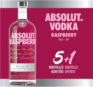 5+1 VODKA ABSOLUT RASPBERRY 70 cl